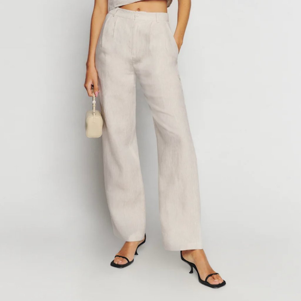 Reformation Olivia Relaxed Linen Trouser 4 Oatmeal